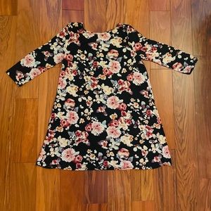 Black floral long sleeve jersey dress